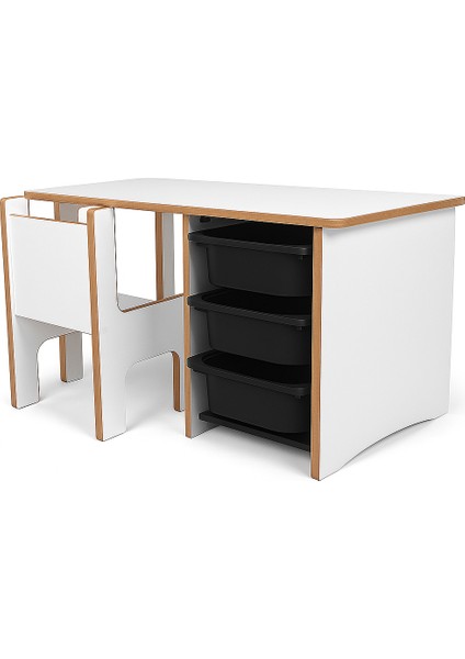 3 Çekmeceli Çocuk Etkinlik Masası - Beyaz Mdf - Siyah Çekmeceli - 18MM 1.sınıf Mdf