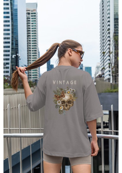 Vintage Baskılı Oversize Kadın T-Shirt