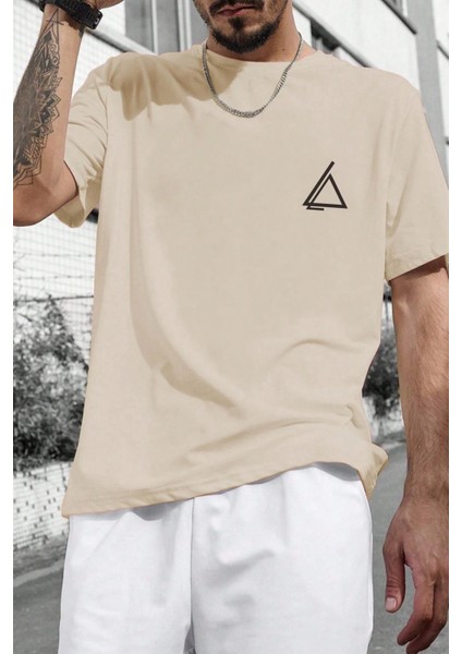 Geometrik Üçgen Baskılı Oversize T-Shirt