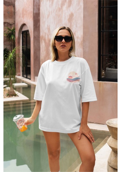 Gün Batımı Baskılı Oversize T-Shirt
