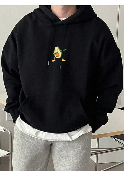 Erkek Avokado Baskılı Oversize Kapüşonlu Sweatshirt Şık ve Rahat Tasarım