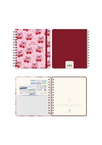 2026 18X20 Spiralli Haftalık Kare Ajanda 12 Aylık - Kiraz