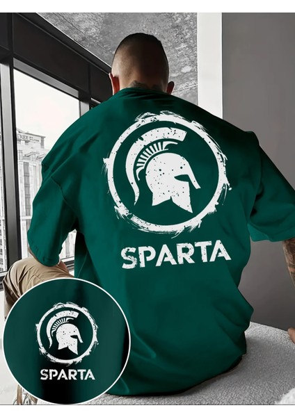 Erkek Sparta Baskılı Oversize T-Shirt Rahat ve Şık Tasarım