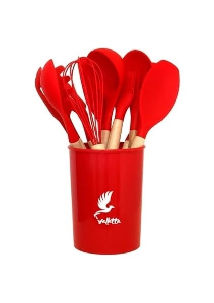 Valletta Mikla Dayanıklı Yanmaz Yapışmaz 33 Parça Silikon Spatula Mutfak Seti Kırmızı