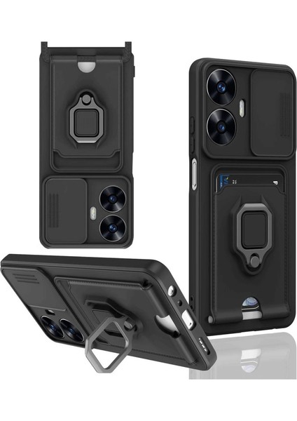 Buğz Realme C55 Kılıf Zuma Kartvizitli Yüzüklü Silikon - Siyah