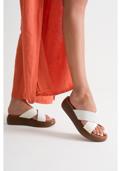 Fayn Beyaz Hakiki Deri Terlik modelleri