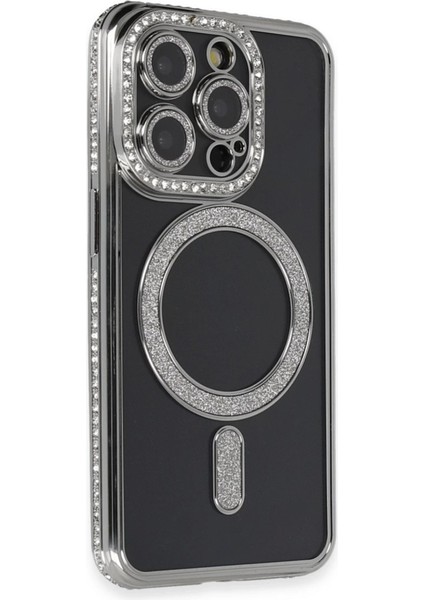 Buğz Newface Iphone 14 Pro Max Kılıf Joke Simli Magneticsafe Kılıf - Gri