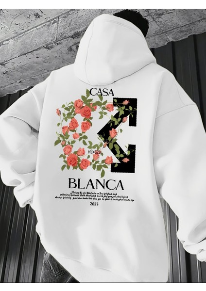 Erkek Kapüşonlu Blanca Sırt Baskılı Oversize Hoodie - Sokak Stili - Günlük Kombin