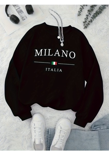 Unisex Milano Baskılı Oversize Sweatshirt - Günlük Kombin - Sokak Stili