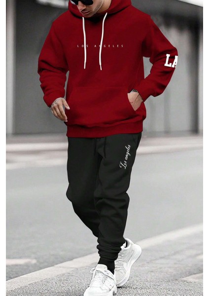 Los Angeles Baskılı Kol Detaylı Unisex Oversize Eşofman Takımı