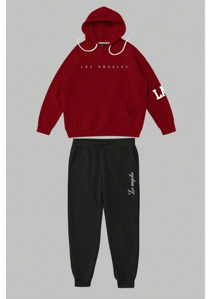 Los Angeles Baskılı Kol Detaylı Unisex Oversize Eşofman Takımı indirimleri