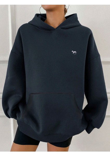 Unicorn Baskılı Oversize Kapüşonlu Sweatshirt fiyatları