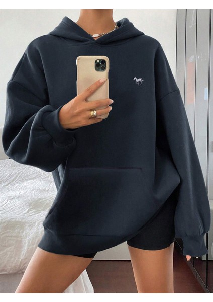 Unicorn Baskılı Oversize Kapüşonlu Sweatshirt modelleri