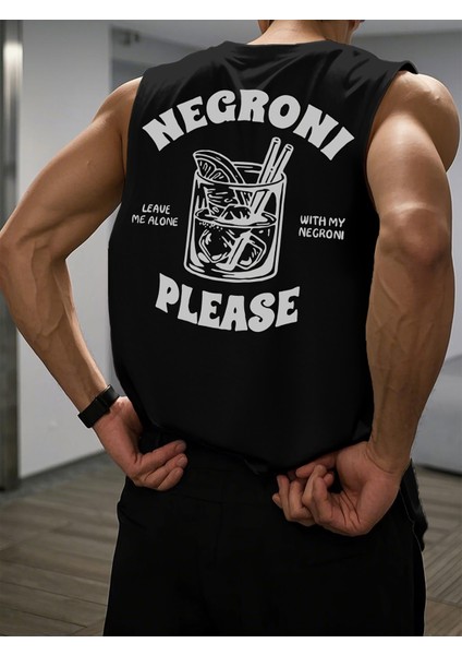 Erkek Negroni Baskılı Oversize Kolsuz T-Shirt Rahat ve Şık Tasarım