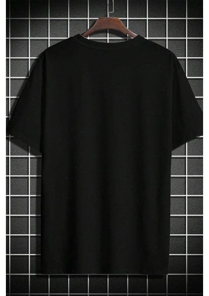 Erkek Oversize Baskılı Siyah Tişört – 3 Dağ Ön Baskılı, Günlük & Sokak Stili fırsatları