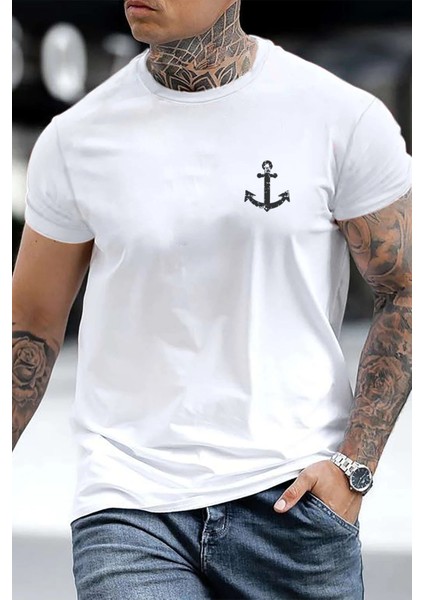 Çapa Baskılı Erkek Oversize T-Shirt