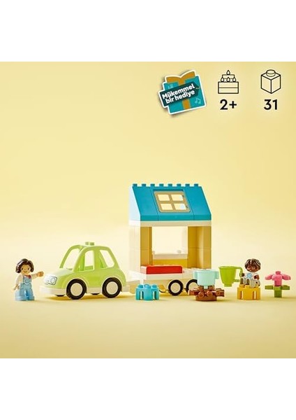 Kasabası Tekerlekli Aile Evi 10986 - 2 Yaş ve Üzeri Çocuklar Için Hediye Fikri, Tekerlekli Oyuncak Ev, Araba, Kamp Ateşi, Fincan ve 2 Figür Içeren Yaratıcı Oyuncak Yapım Seti (31 Parça) modelleri