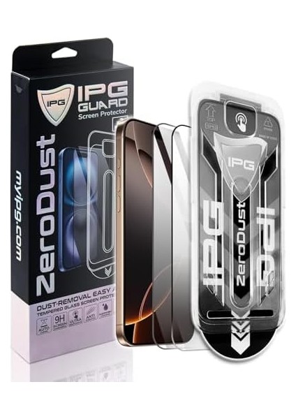 Ipg Zero Dust - 16 Pro Max Için Otomatik Toz Giderici Temperli Cam (2 Adet). Aplikatör ile Kabarcıksız ve Kolay Montaj, Parmak Izi Tutmayan 9h Çizilmez Yüzey, Tüm Kılıflarla Uyumlu