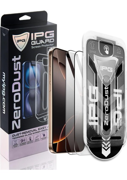 Ipg Zero Dust - 16 Pro Max Için Otomatik Toz Giderici Temperli Cam (2 Adet). Aplikatör ile Kabarcıksız ve Kolay Montaj, Parmak Izi Tutmayan 9h Çizilmez Yüzey, Tüm Kılıflarla Uyumlu modelleri
