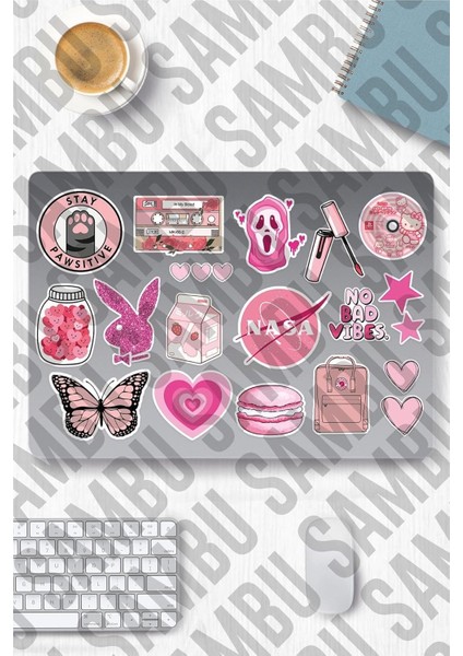 Pink Aesthetic Temalı Etiket Seti 2 - Pembe - Laptop Notebook Telefon