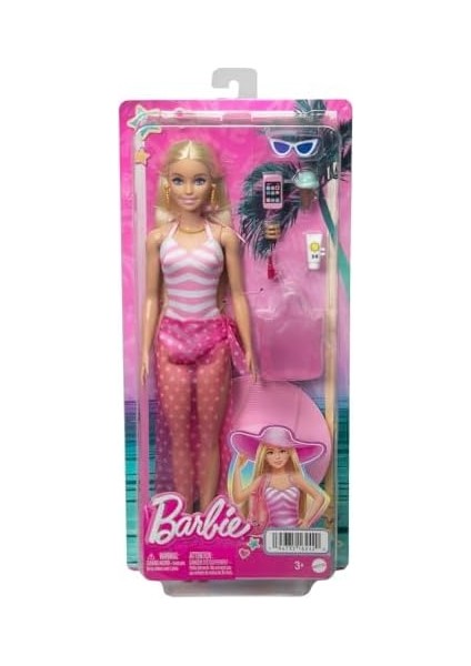 Mayosu ve Plaj Temalı Aksesuarları Olan Sarışın Bebek, Pembe ve Beyaz Mayosu, Şapkası, El Çantası ve Plaj Temalı Aksesuarları Olan Sarışın Bebek, HPL73 fiyatları