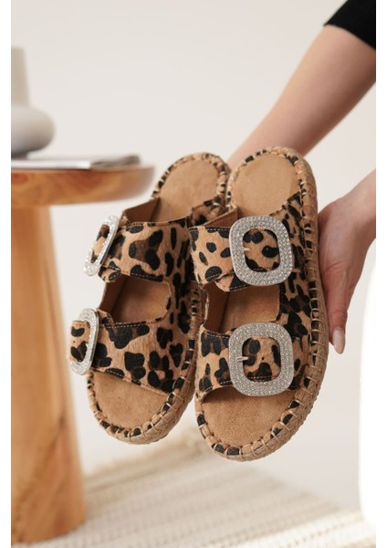 Tyna Süet Leopar Taşlı Kadın Terlik modelleri