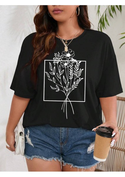 Kadın Çicek Buketi Baskılı Oversize T-Shirt Rahat ve Şık Tasarım fiyatları
