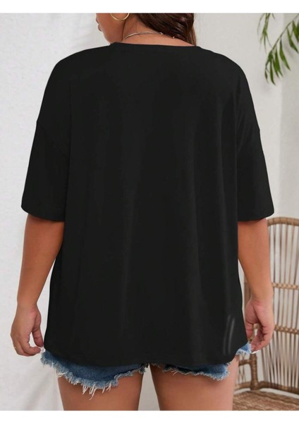Kadın Çicek Buketi Baskılı Oversize T-Shirt Rahat ve Şık Tasarım