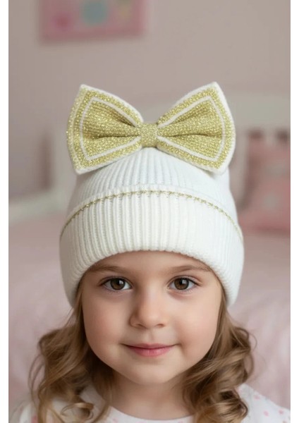 Fiyonklu Bej Çocuk Beresi