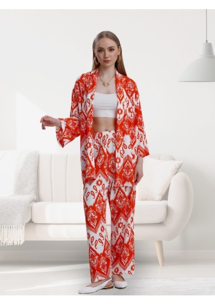 Kadın Desenli Kimono Takımı Şık Tasarım