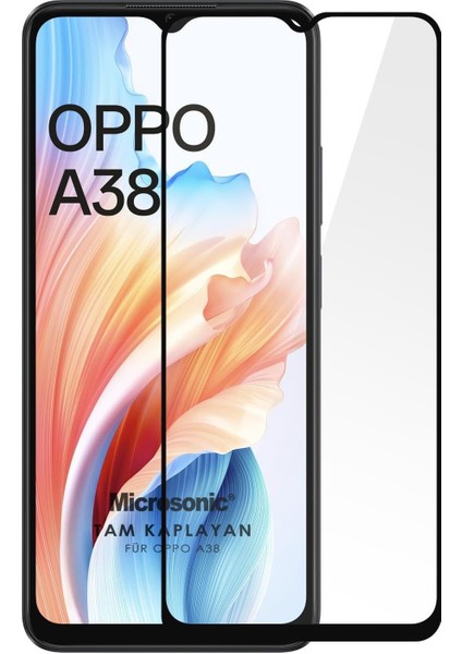 Oppo A38 Tam Kaplayan Temperli Cam Ekran Koruyucu Siyah