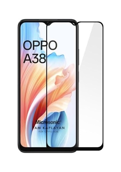 Oppo A38 Tam Kaplayan Temperli Cam Ekran Koruyucu Siyah modelleri