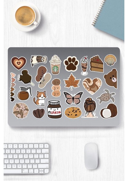 Brown Aesthetic Temalı Etiket Seti - Laptop Notebook Telefon