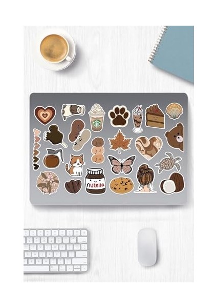 Brown Aesthetic Temalı Etiket Seti - Laptop Notebook Telefon fiyatları