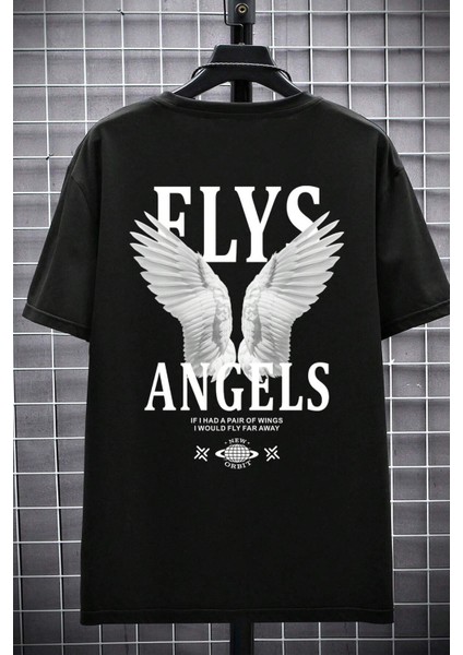 Erkek Oversize Baskılı Siyah Tişört – Fly Kanat Ön ve Sırt Baskılı, Günlük & Sokak Stili fiyatları
