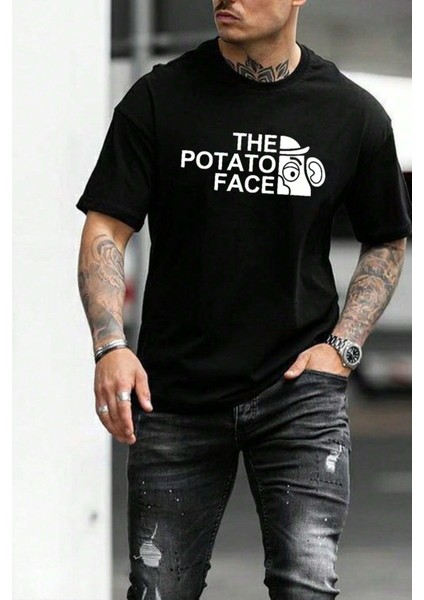 Erkek Oversize Baskılı Tişört – The Patato Face, Günlük & Sokak Stili