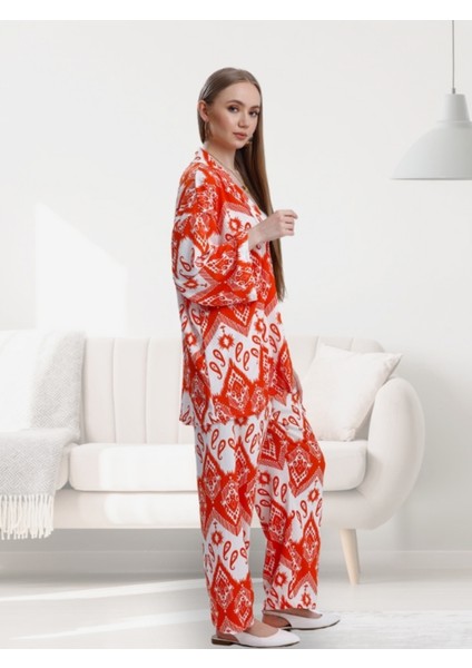 Kadın Desenli Kimono Takımı Şık Tasarım