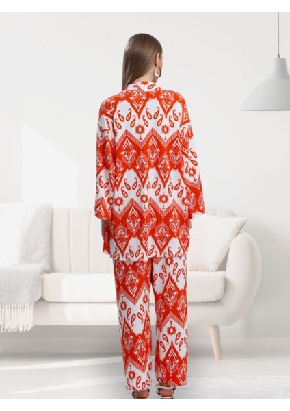 Kadın Desenli Kimono Takımı Şık Tasarım
