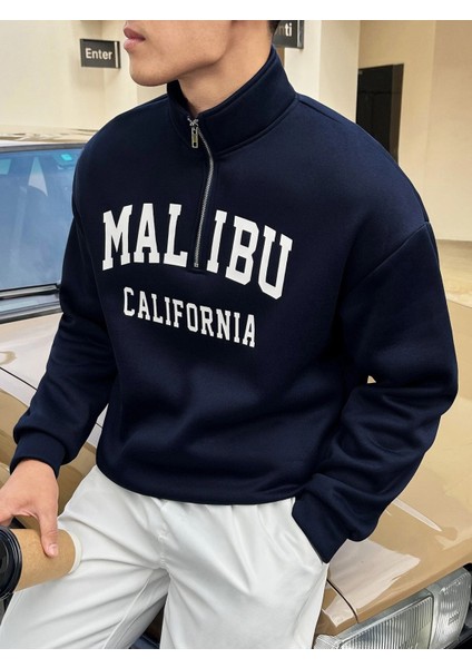 Unisex Malibu California Baskılı Yarım Fermuarlı Dik Yaka Oversize Sweatshirt fiyatları