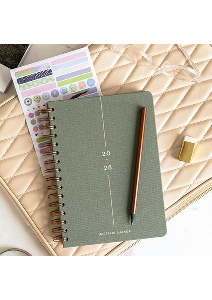 2026 A5 Spiralli Haftalık Ajanda 12 Aylık - Yeşil