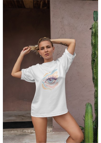 Göz Baskılı Oversize T-Shirt