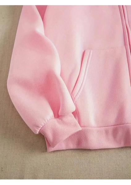 Pembe 3 Iplik Fermuarlı Kapüşonlu Hırka Ceket fırsatları