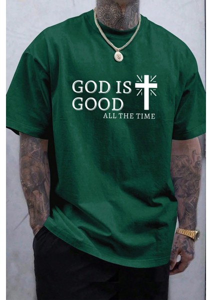 God Is Good Baskılı Erkek Oversize T-Shirt