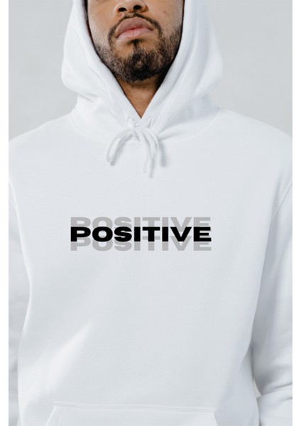 Positives Baskılı Oversize Kapüşonlu Sweatshirt