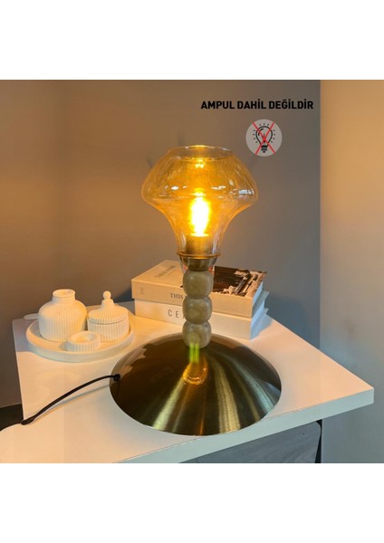 Melk Cam Bal Rengi Üç Boncuk Masa Lambası Dekoratif Masaüstü Aydınlatma Yatak Odası Başucu Lamba modelleri