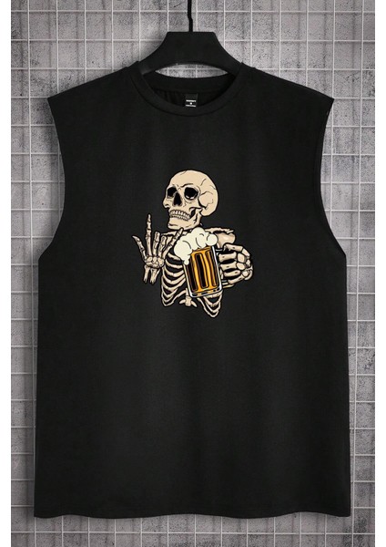 Kuru Kafa Baskılı Oversize Kolsuz T-Shirt modelleri