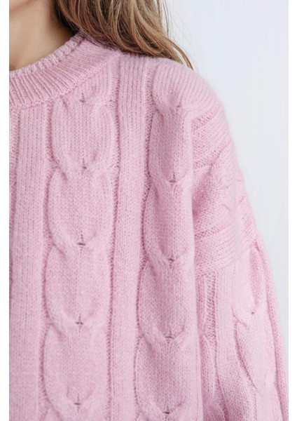 Kız Çocuk Crop Bisiklet Yaka Saç Örgülü Triko Kazak