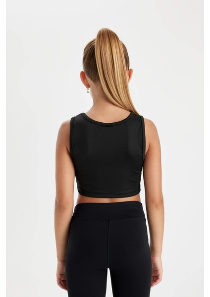 Kız Çocuk Bisiklet Yaka Baskılı Pencere Detaylı Atlet