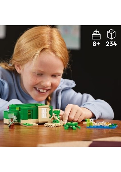 Minecraft Kaplumbağa Plaj Evi 21254-7 Yaş ve Üzeri Oyunları Seven Çocuklar Için 3 Adet Minecraft Minifigürü Içeren Yaratıcı Oyuncak Yapım Seti, Doğum Günü Hediyesi Fikri (234 Parça)