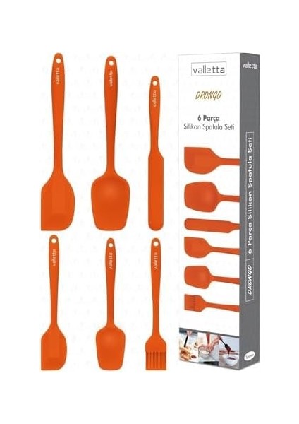 Valletta Drongo Dayanıklı Yanmaz Yapışmaz Silikon Spatula Seti 6 Parça Turuncu fiyatları